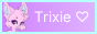 'Trixie' in white text next to a heart symbol on a gradient pink background with blue border